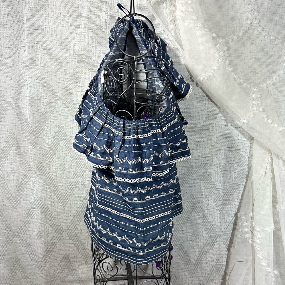 Parker Maple One Shoulder top chambray embroidery ruffle blouse size M - Picture 4 of 9